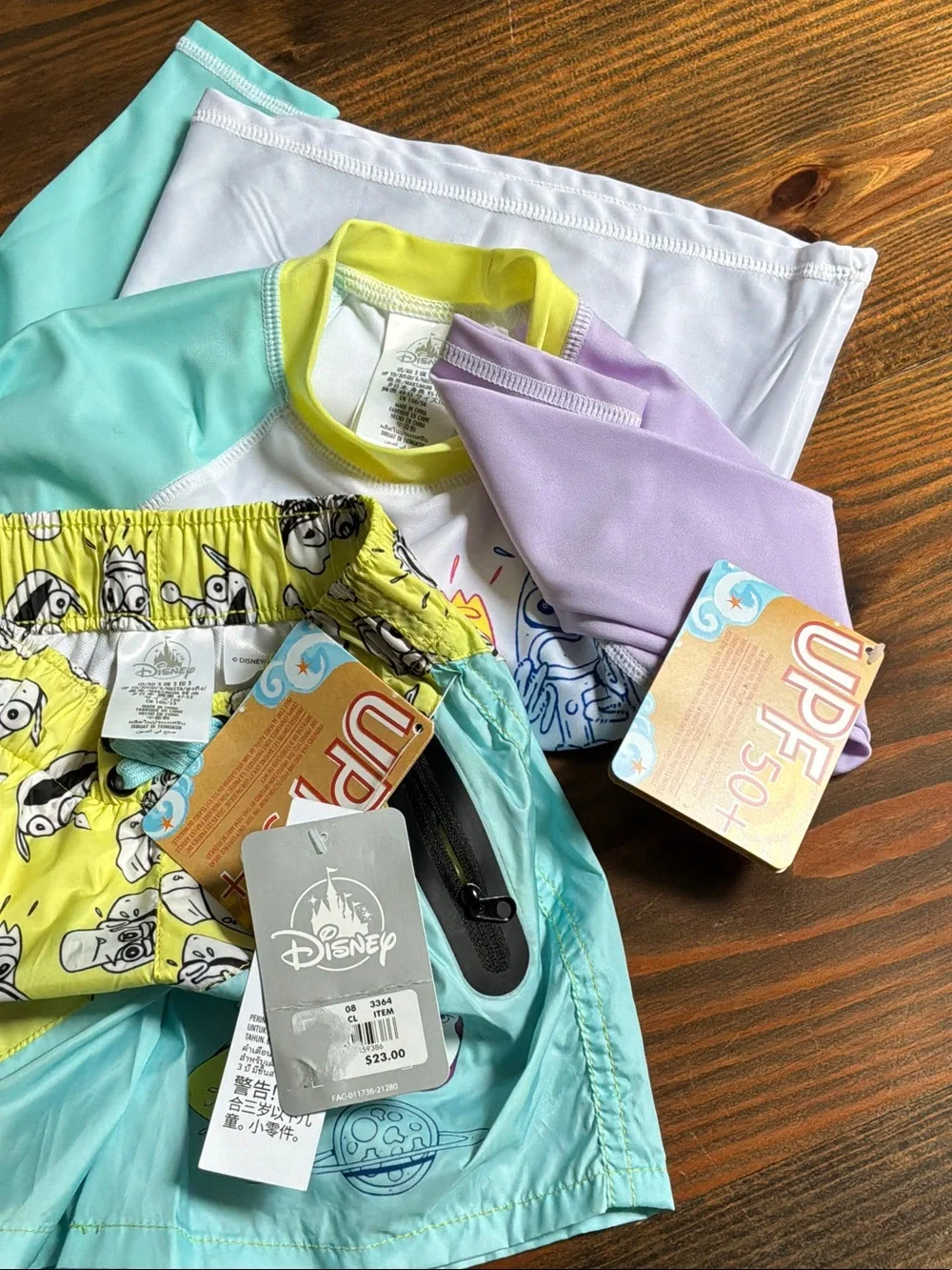 Disney Kids Swim Rashguard Set in Aqua, Yellow & Lavender